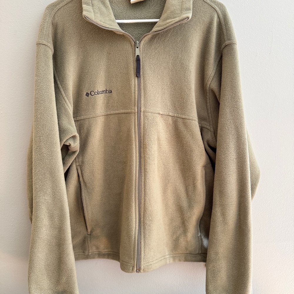 Columbia Men’s Zip Up Sz Medium Beige Fleece Jacket - Picture 2 of 5